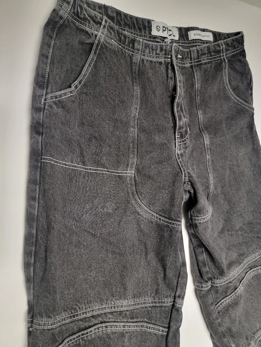 PTCL Moto Pop Stitch High Waist Straight Leg Baggy Jeans Black Rinse